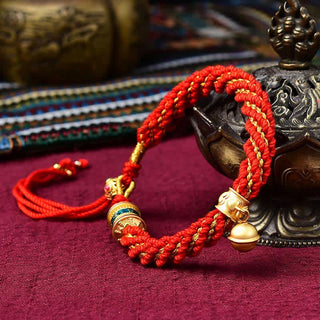 Buddha Gift Tibetan Handmade Luck Protection Thangka Prayer Wheel Bell Charm Braid String Bracelet