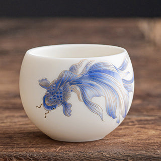 Buddha Gift Koi Fish White Porcelain Ceramic Teacup Kung Fu Tea Cup