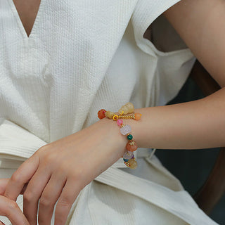 Buddha Gift Natural Golden Silk Jade Crystals Gourd Pixiu Pumpkin Beads Wealth Charm Bracelet