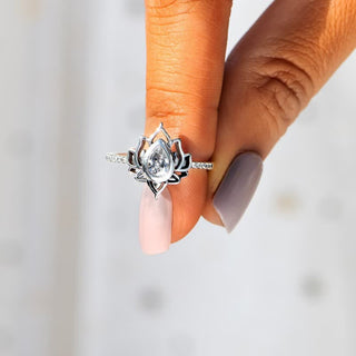 Buddha Gift Sterling Silver Lotus Zircon Blessing Protection Ring