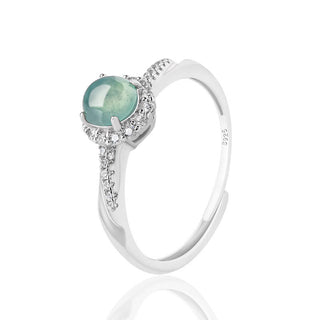 Buddha Gift 925 Sterling Silver Round Jade Luck Prosperity Adjustable Ring