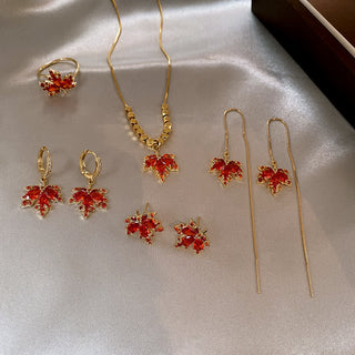 Buddha Gift Maple Leaf Zircon Luck Necklace Pendant Ring Earrings