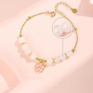 Buddha Gift 925 Sterling Silver Hetian White Jade Cherry Blossom Protection Bracelet