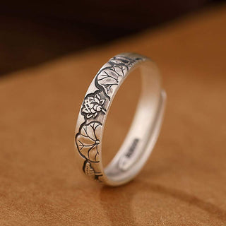 Buddha Gift 999 Sterling Silver Lotus Peony Flower Enlightenment Ring