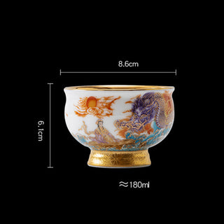 Buddha Gift Golden Eagle Auspicious Dragon Sun Ocean Waves Gilt Ceramic Teacup Kung Fu Tea Cup
