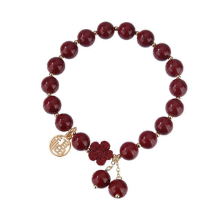 Buddha Gift Cinnabar Fu Character Cherry Blossom Blessing Bracelet