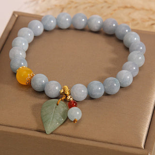 Buddha Gift Aquamarine Jade Leaf Healing Charm Bracelet