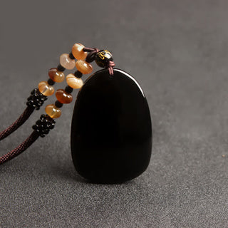 Buddha Gift Black Obsidian Tiger Eye Dragon Phoenix Protection Beaded Necklace Pendant