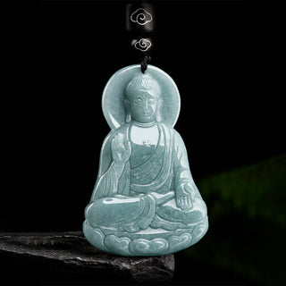 Buddha Gift Amitabha Buddha Natural Jade Lotus Amulet Compassion String Necklace Pendant