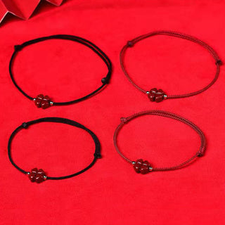 Buddha Gift Natural Cinnabar Four Leaf Clover Blessing Red String Bracelet Anklet