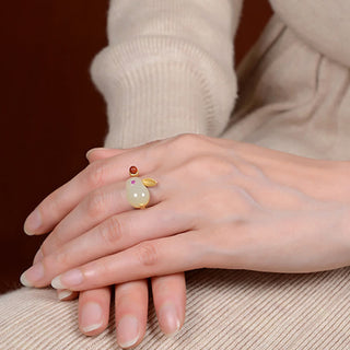 Buddha Gift 925 Sterling Silver Year of the Rabbit Hetian Jade Luck Ring Earrings Necklace Pendant