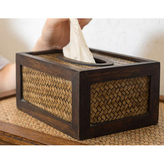 Buddha Gift Handmade Bamboo Woven Wood Tissue Box Wooden Tissue Holder Wipes Boxes Decoration