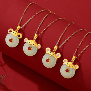 Buddha Gift 925 Sterling Silver Hetian Jade Chinese Zodiac Year of the Dragon Red Agate Luck Protection Necklace Pendant (Extra 30% Off | USE CODE: FS30)