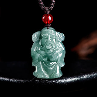 Buddha Gift Natural Green Jade Chinese God of Wealth Caishen Ingot Abundance Necklace Pendant