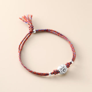 Buddha Gift 999 Sterling Silver Persimmon Luck Multicolored Braided Bracelet