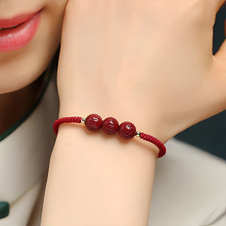 Buddha Gift Handmade Cinnabar Om Mani Padme Hum Engraved Beads Blessing Braided Bracelet