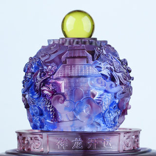 Buddha Gift Feng Shui Auspicious Dragon Handmade Liuli Crystal Rotatable Art Piece Luck Home Office Decoration