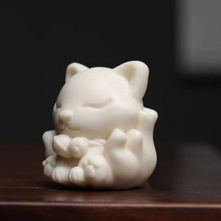 Buddha Gift Mini Nine Tailed Fox Ivory Fruit Sandalwood Green Sandalwood Blessing Decoration