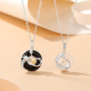 Buddha Gift 925 Sterling Silver Year of the Dragon Natural Black Onyx Chalcedony Dragon Phoenix Peace Buckle Protection Necklace Pendant