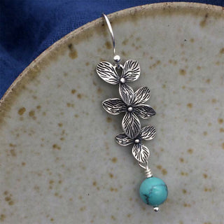 Buddha Gift 925 Sterling Silver Turquoise Lazurite Flower Leaf Serenity Protection Hook Drop Dangle Earrings