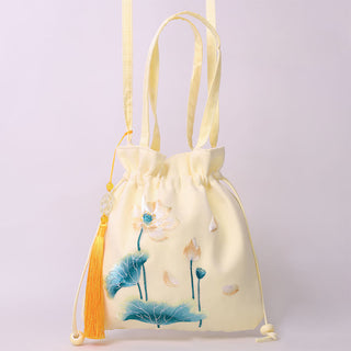 Buddha Gift Lotus Peony Epiphyllum Phoenix Suzhou Embroidery Cotton Linen Tote Crossbody Bag Shoulder Bag Handbag