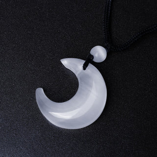 Buddha Gift Natural Silver Sheen Obsidian Selenite Crystal Crescent Moon Yin Yang Couple Protection Necklace Pendant