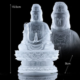 Buddha Gift Kwan Yin Avalokitesvara Handmade Figurine Liuli Crystal Art Piece Wealth Statue Home Offering Decoration