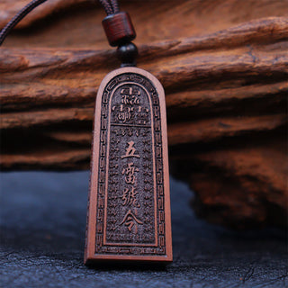 Buddha Gift Lightning Struck Jujube Wood Taoist Five Thunder Order Luck Protection Necklace Pendant