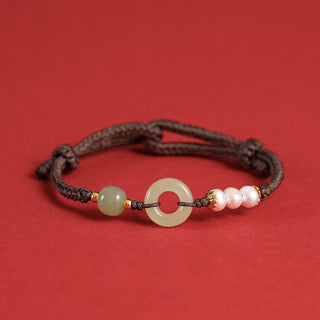 Buddha Gift Natural Hetian Jade Pearl Peace Buckle Luck Bracelet