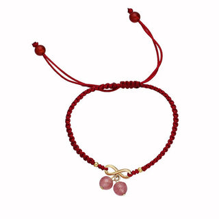 Buddha Gift Strawberry Quartz Crystal Endless Knot Love Healing Red String Weave Bracelet