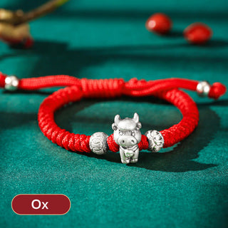 Buddha Gift 999 Sterling Silver Chinese Zodiac Red Rope Luck Handcrafted Kids Bracelet