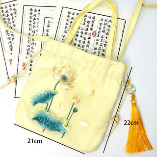 Buddha Gift Lotus Peony Epiphyllum Phoenix Suzhou Embroidery Cotton Linen Tote Crossbody Bag Shoulder Bag Handbag