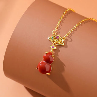 Buddha Gift 925 Sterling Silver Red Agate Gourd Auspicious Clouds Confidence Bracelet Necklace Pendant Earrings Set