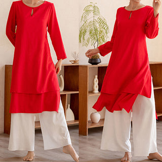 Buddha Gift 2Pcs Simple Design Tai Chi Meditation Yoga Clothing Top Pants Women's Set