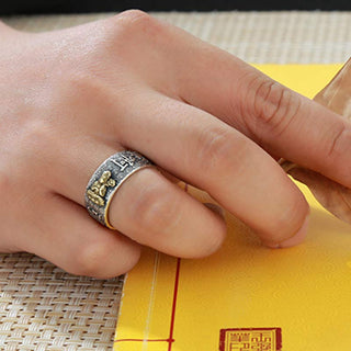 Buddha Gift Chinese Zodiac Natal Buddha Wealth Luck Adjustable Ring
