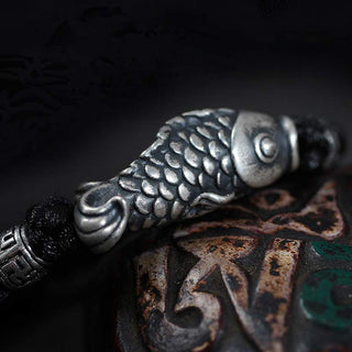 Buddha Gift Silver Luck Koi Fish Braided String Bracelet