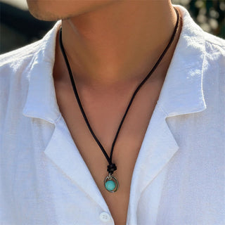 Buddha Gift Round Turquoise Stone Protection Strength Necklace Pendant