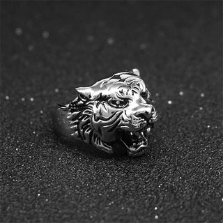 Buddha Gift Men's Animal Tiger Head Titanium Steel Balance Calm Punk Rock Biker Ring