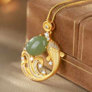 Buddha Gift Cyan Jade Koi Fish Healing Calm Necklace Pendant