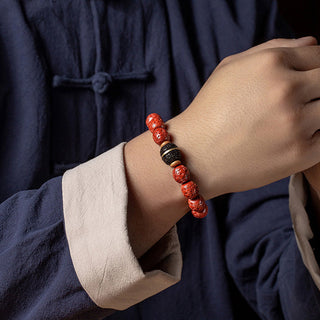 Buddha Gift Natural Cinnabar Ebony Calm Blessing Bracelet