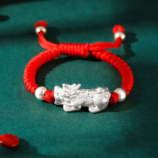 Buddha Gift 999 Sterling Silver PiXiu Wealth King Kong Knot String Braided Kids Child Bracelet
