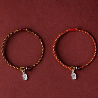 Buddha Gift Handcrafted Red Gold Rope Lotus Peace And Joy Charm Braid Bracelet
