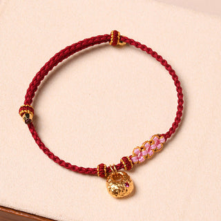 Buddha Gift Handmade Peach Blossom Protection Braided Rope Bracelet