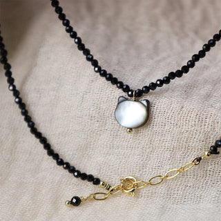 Buddha Gift Black Spinel Cute Cat Motivate Choker Necklace