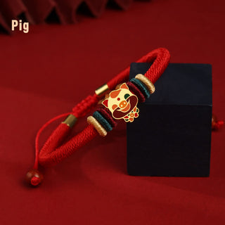 Buddha Gift Handmade 925 Sterling Silver Year of the Dragon Cute Chinese Zodiac Luck Braided Red Bracelet
