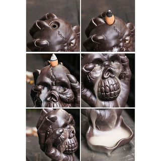 Buddha Gift Halloween Skull With Ghost Hand Purple Clay Spiritual Incense Burner Decoration
