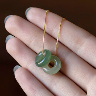 Buddha Gift Natural Round Jade Peace Buckle Luck Abundance Necklace Pendant