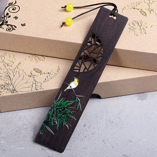 Buddha Gift Green Lotus Bamboo Oriole Ebony Wood Bookmarks With Gift Box