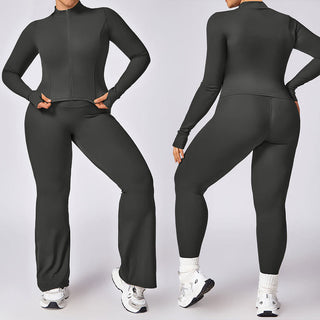 Buddha Gift PLUS SIZE Zip Up Solid Sports Jacket Flared Pants Leggings Gym Yoga Quick Drying Outfits