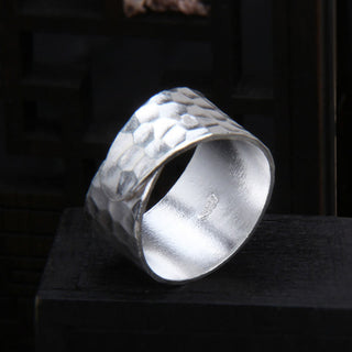 Buddha Gift Tibetan 990 Sterling Silver Handmade Rustic Hammered Pattern Ring